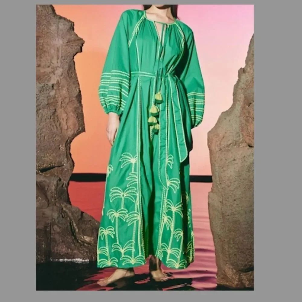 Green and Yellow Embroidered Maxi Dress - LACE the Label - BRAND NEW - Small